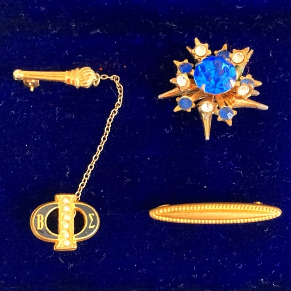 Trio of tiny antique brooches, two signed